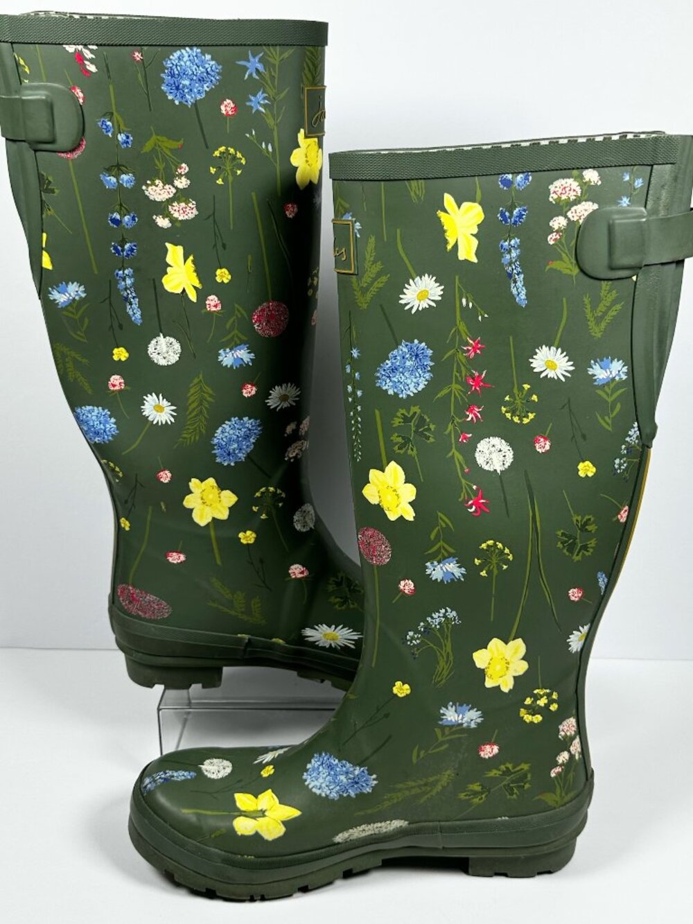 Joules Women’s Size 9 Tall Welly Wellies Army Green Wildflowers Theme Rain Boots
